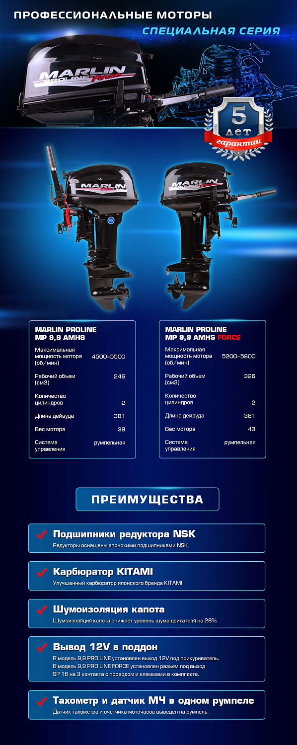 Лодочный мотор MARLIN PROLINE MP 9.9 (20) AMHS FORCE в Северодвинске